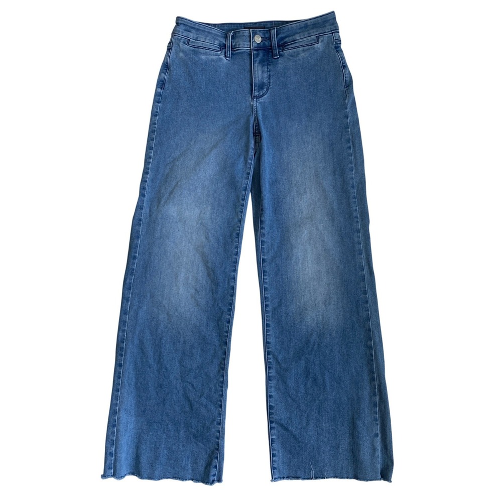 NYDJ‎ Everly Wide Leg Jeans Blue High Rise Raw Hem MTEN737T Womens Size 0